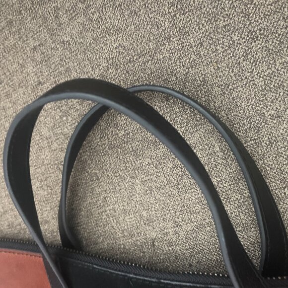 Fossil Skylar Satchel Top Handle Bag Brown Leather Black Suede Accent - Picture 9 of 12